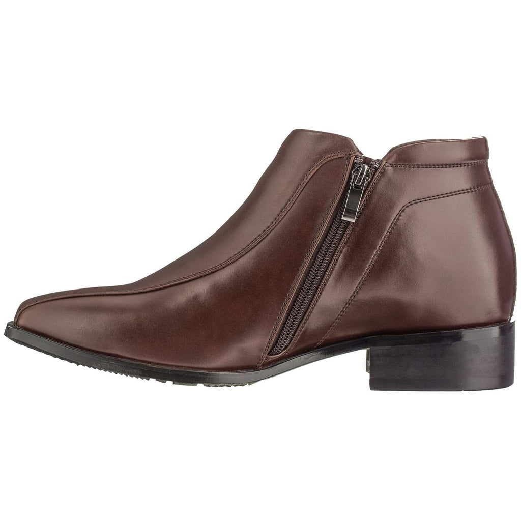 Calden Men's Zipper Dress Boots - 3.2 In Taller, Size 9 D, Brown Leather