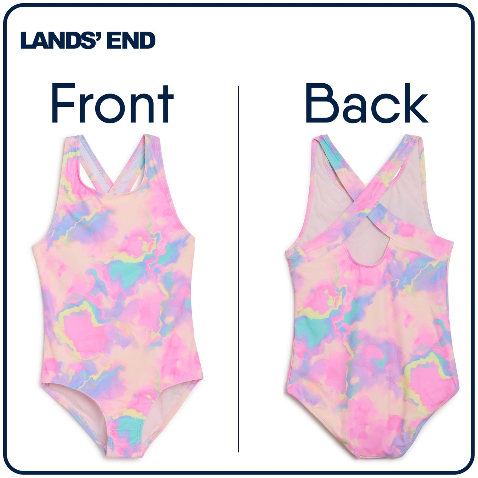 Lands' End Girls' Swimwear UPF 50 One Piece Swim Suit, Pink Multi