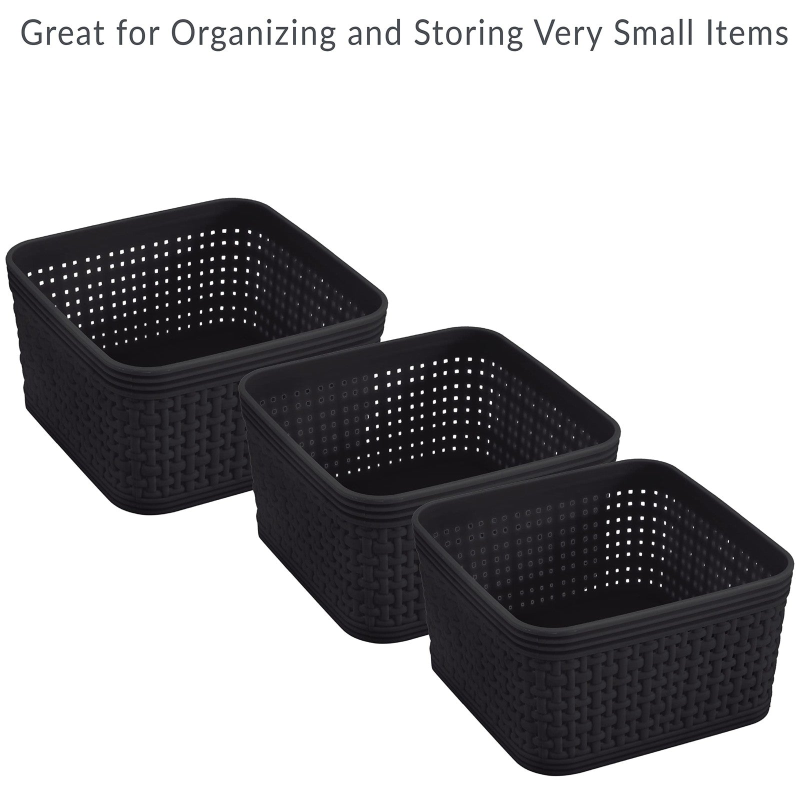 Black 6 Pack Organizing Bins - Square Storage for Office & Bathroom