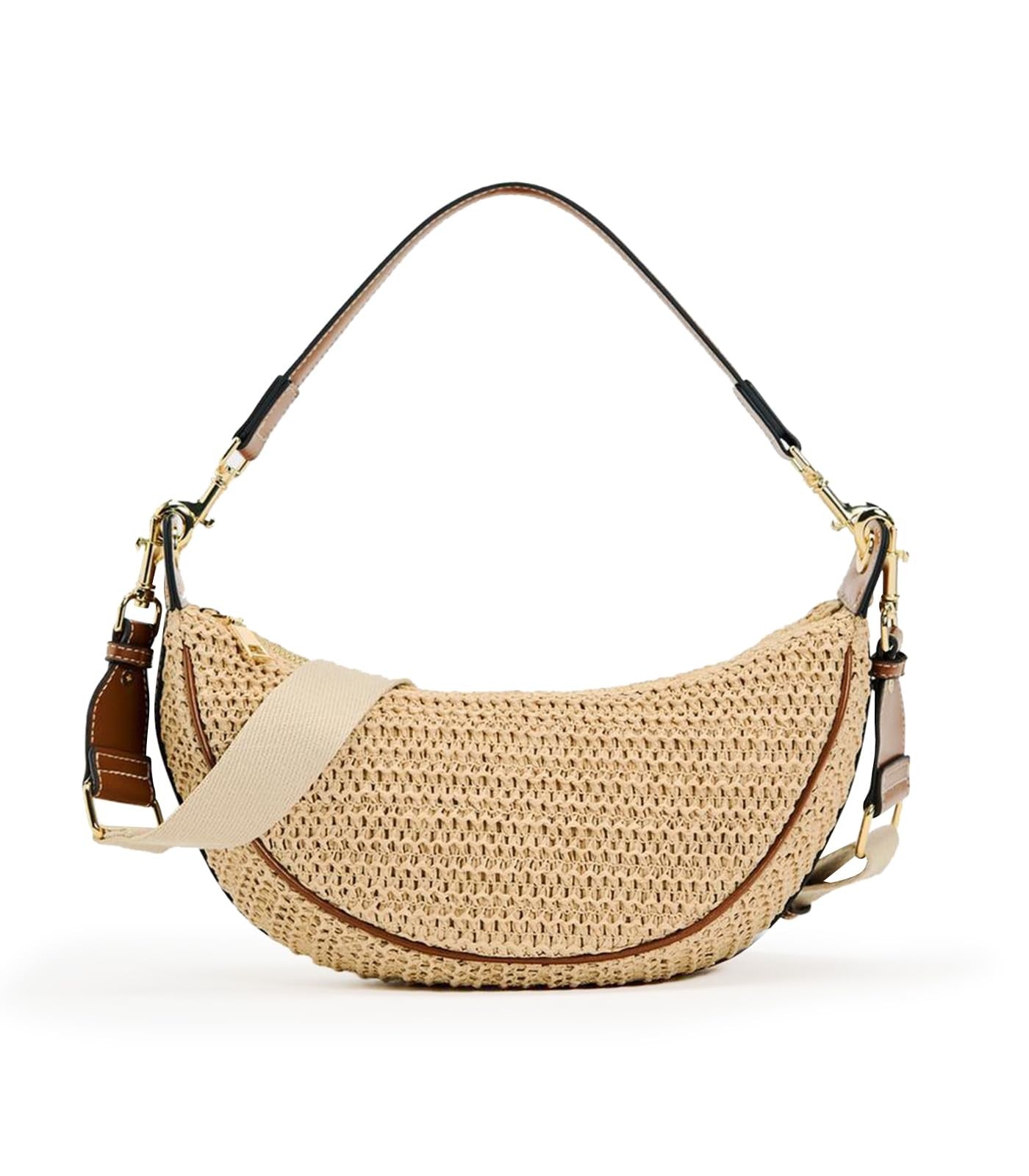 Khaki Straw Crossbody Bag for Women w/ Adjustable Strap - Summer Chic
