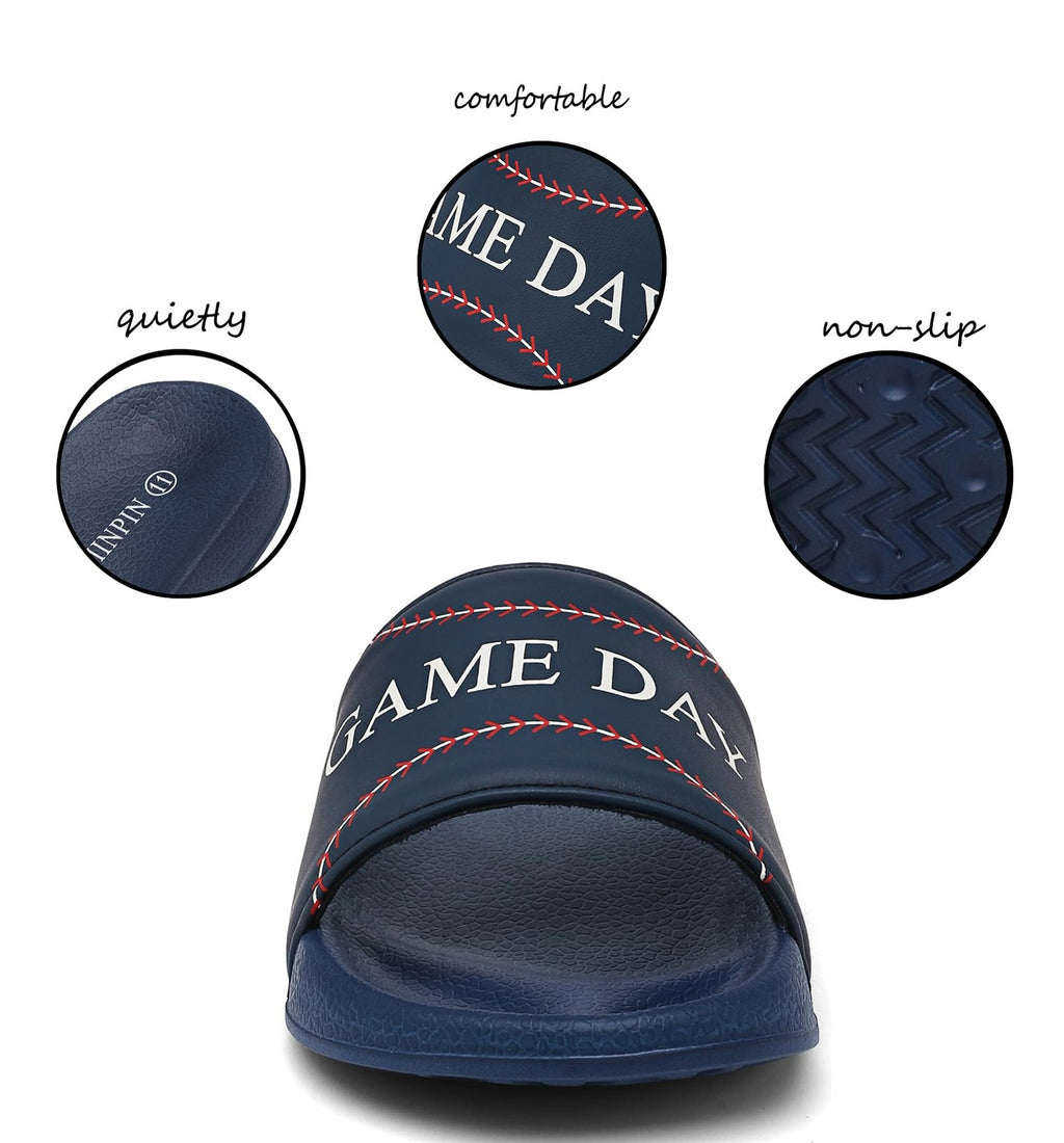 Indoor Outdoor Kids Slides Sandals, Baseball Navy, Size 13 Little Kid