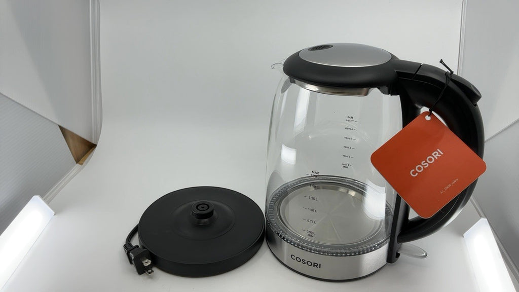 1.7L Electric Tea Kettle, Black Glass, No Plastic, 1500W, Auto Shut Off