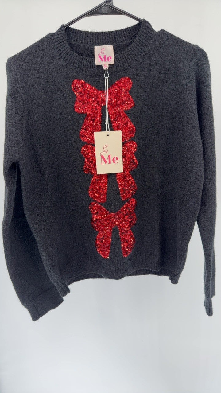 SO ME Sequins Bow Ribbon Embellished Christmas Sweater