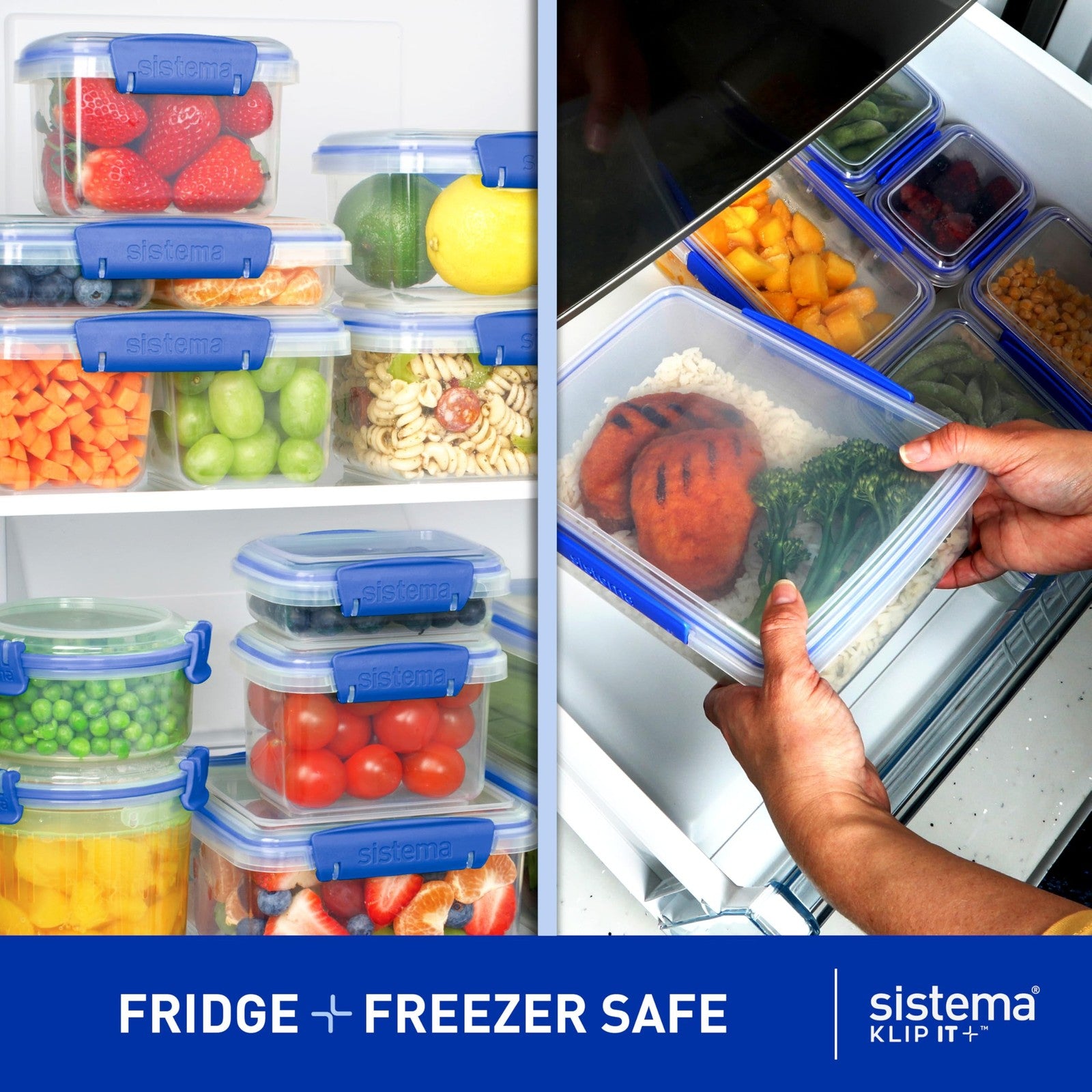 5L Sistema KLIP IT Food Storage Container, Stackable, Clear w/ Blue Clips