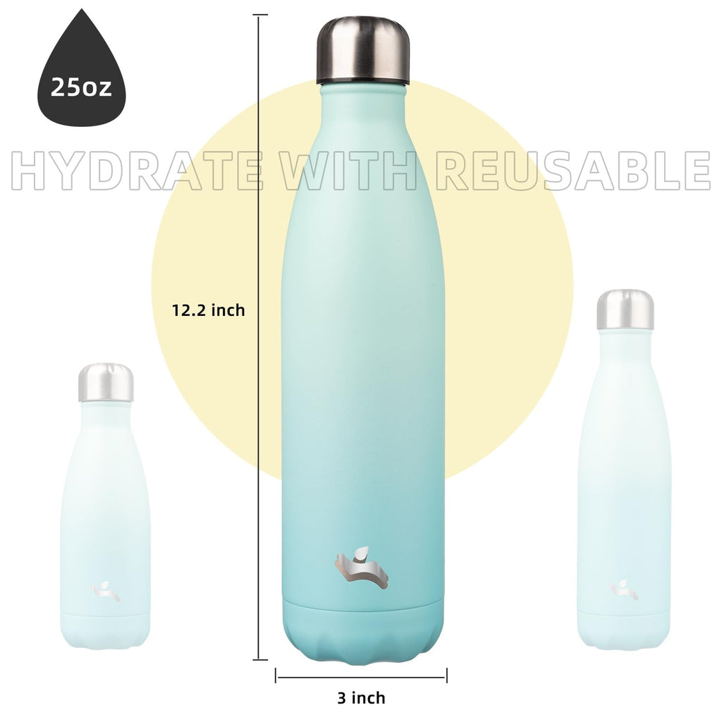 25 oz Insulated Water Bottle Mint Stainless Steel Double Wall Flask