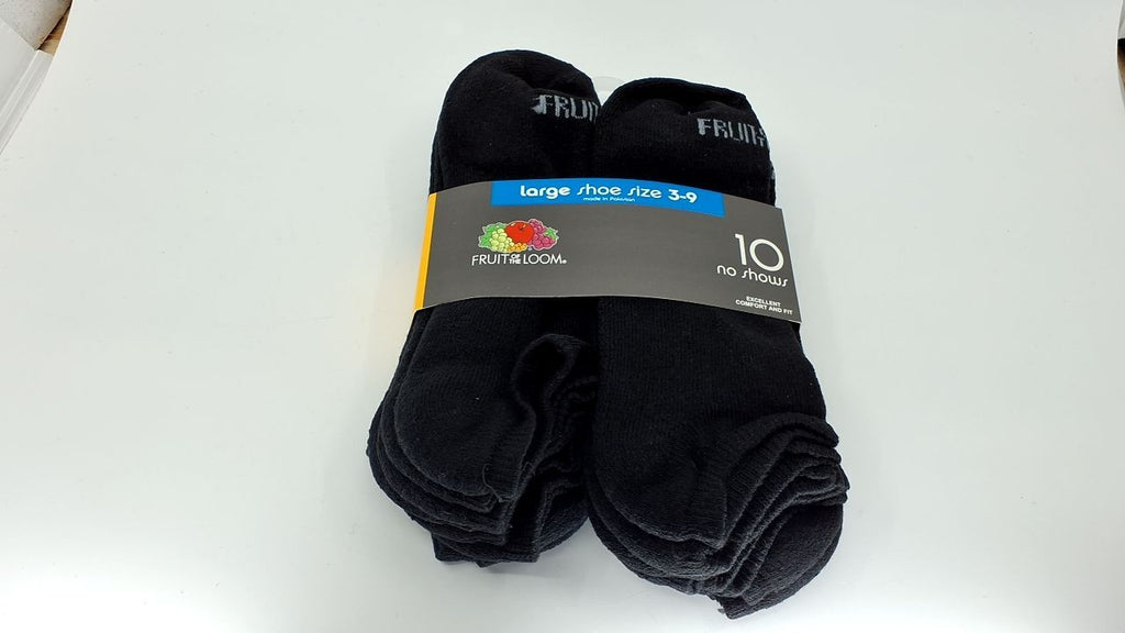 Fruit of the Loom 10 Pair Boys' Black Comfort Socks, Size 3-9