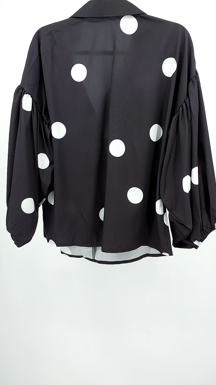 Polka Dot Balloon Sleeve Blouse