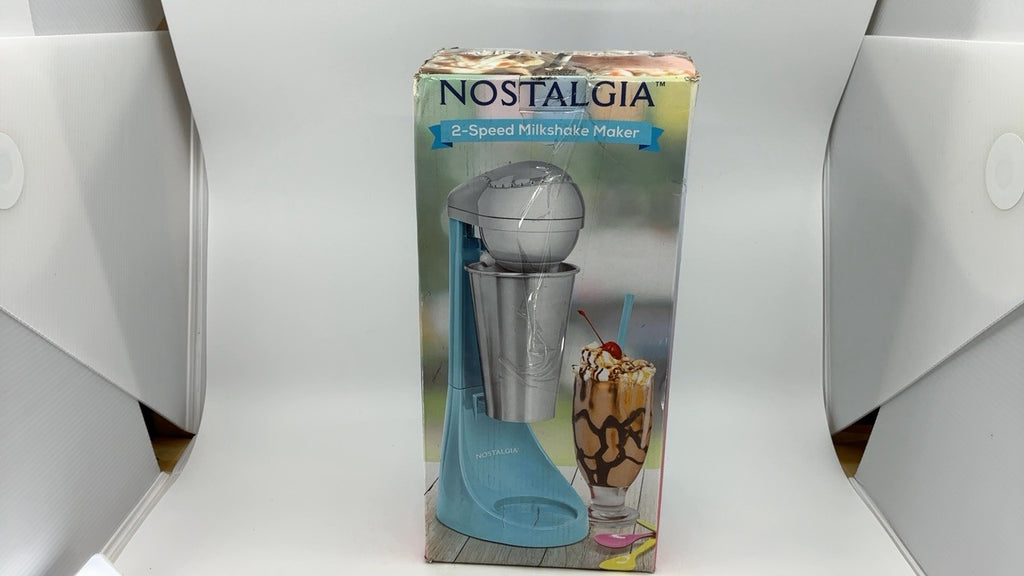 Nostalgia Blue Milkshake Maker, 2-Speed Mixer, 16-Oz Stainless Steel Cup