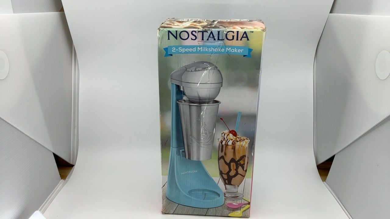 Nostalgia Blue Milkshake Maker, 2-Speed Mixer, 16-Oz Stainless Steel Cup