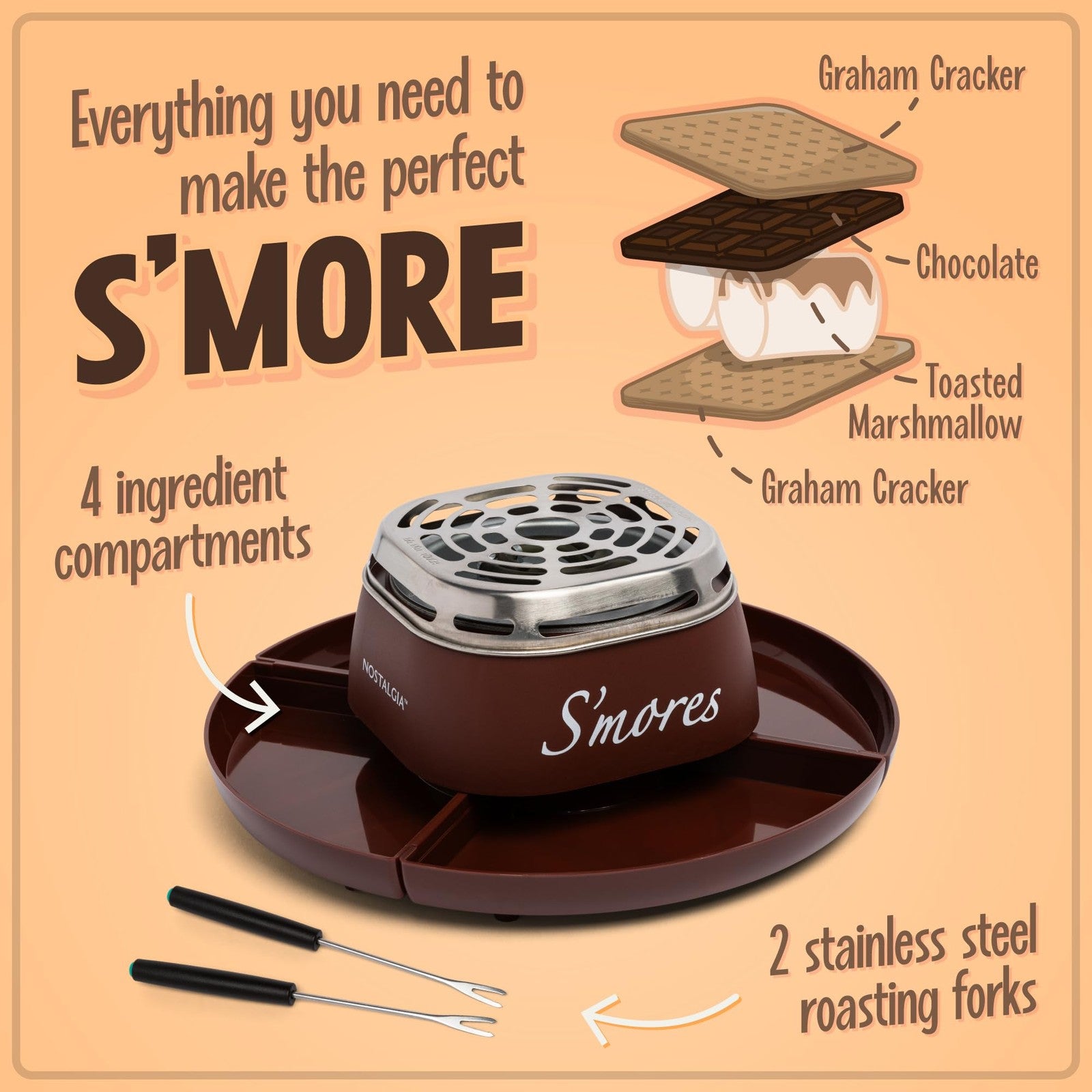 Brown Electric S'mores Maker - Indoor Kit w/ 4 Trays & Roasting Sticks