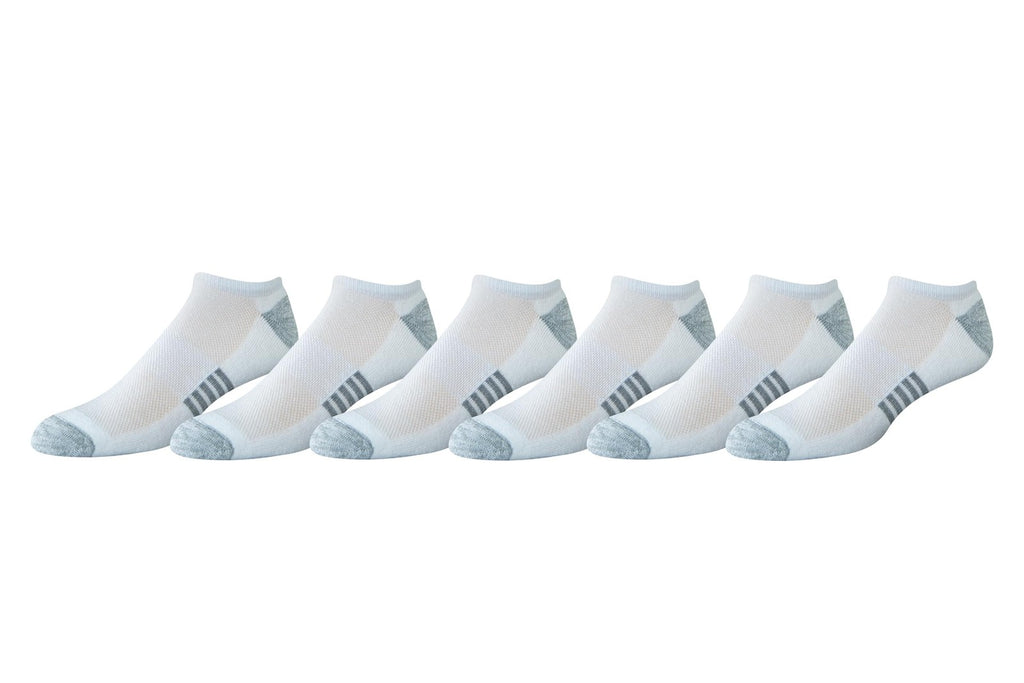 6 Pairs Men's Athletic No-Show Socks, Cotton Cushioned, White, 8-12