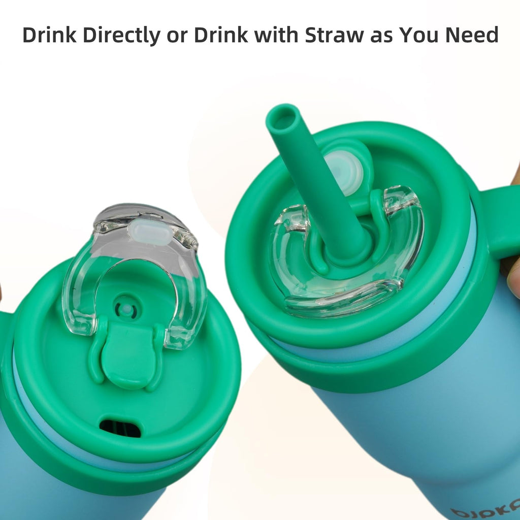 Ice Blue 14 Oz Insulated Tumbler w/ Straw & Handle, Stainless Steel