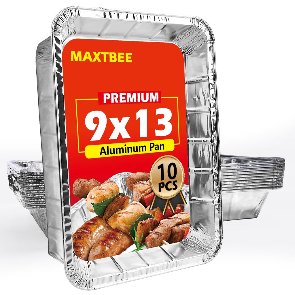 9x13 Disposable Aluminum Foil Pans - 10 Pack Heavy Duty Cooking Trays
