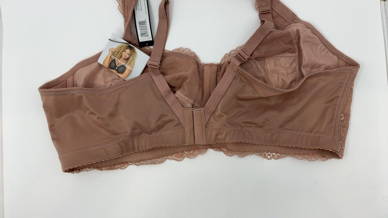 Curvy Couture Plus Size Plunge Bra 44D, Sheer Mesh, Ballet Fever