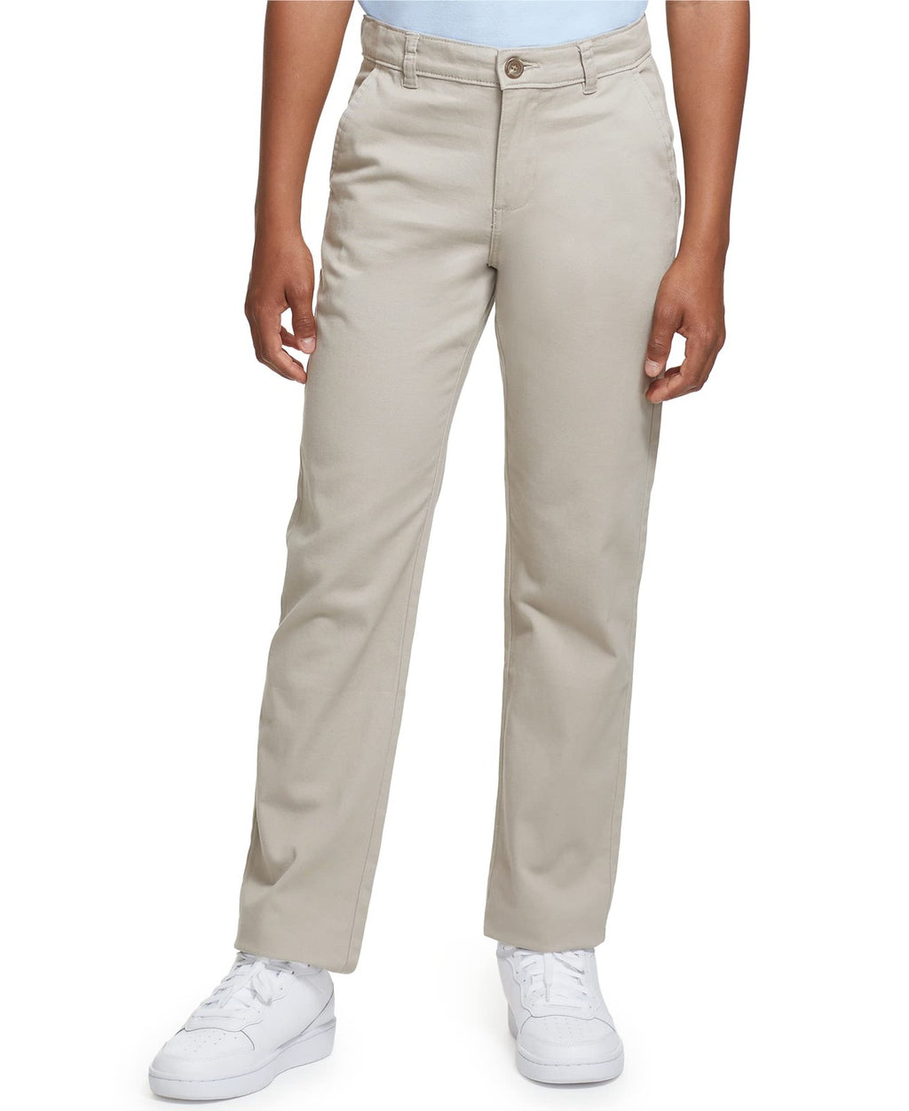 IZOD Big Boys School Uniform Flat Front Twill Pants, Khaki, 8