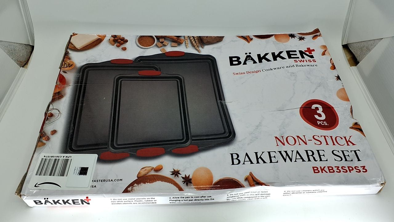 3 Piece Cookie Sheet Set - Non-Stick Carbon Steel w/ Silicone Handles