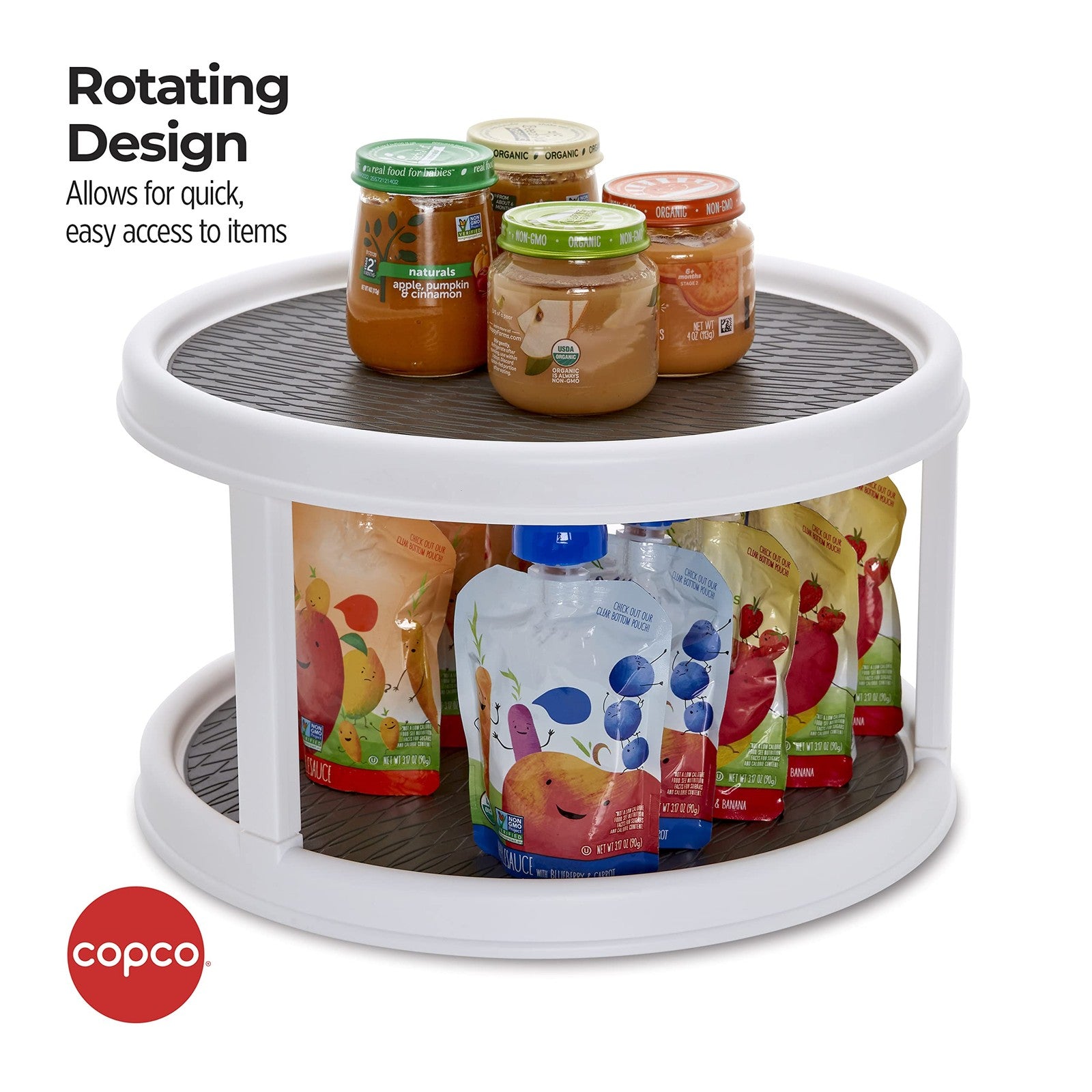 Copco Non-Skid Turntable, 2-Tier, 12-Inch, Durable & Easy Clean, White/Gray