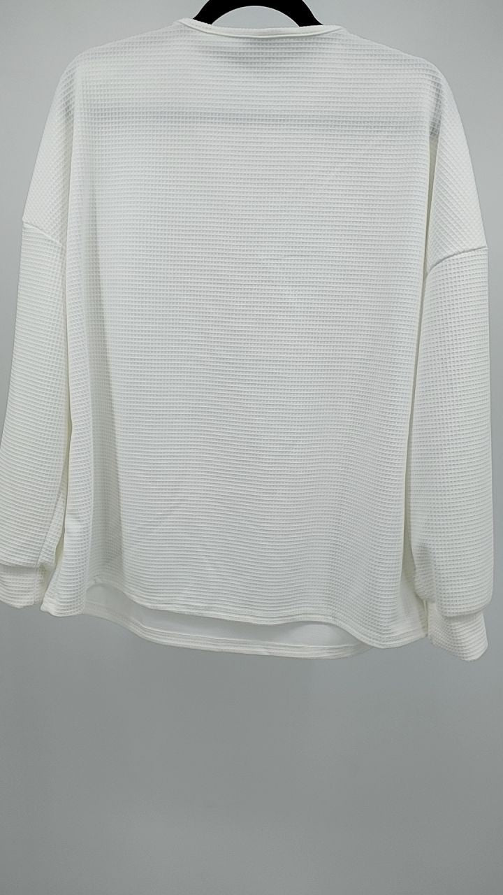 Full Size Casual Waffle Knit Button Detail Pullover Plus Size