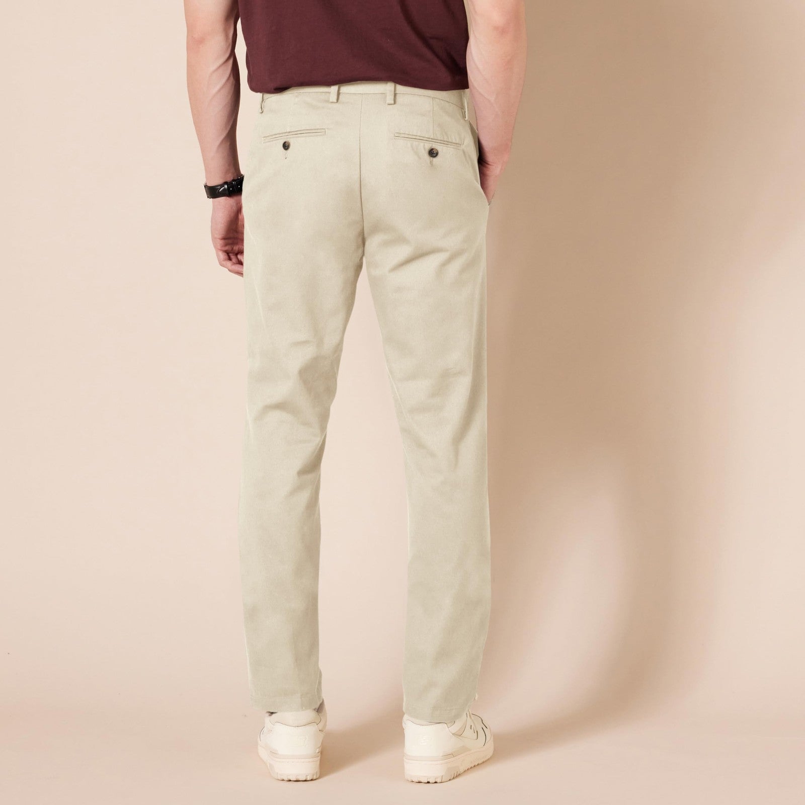 Slim-Fit Flat-Front Chino Pants, Khaki Beige, 40W x 34L, Cotton Blend