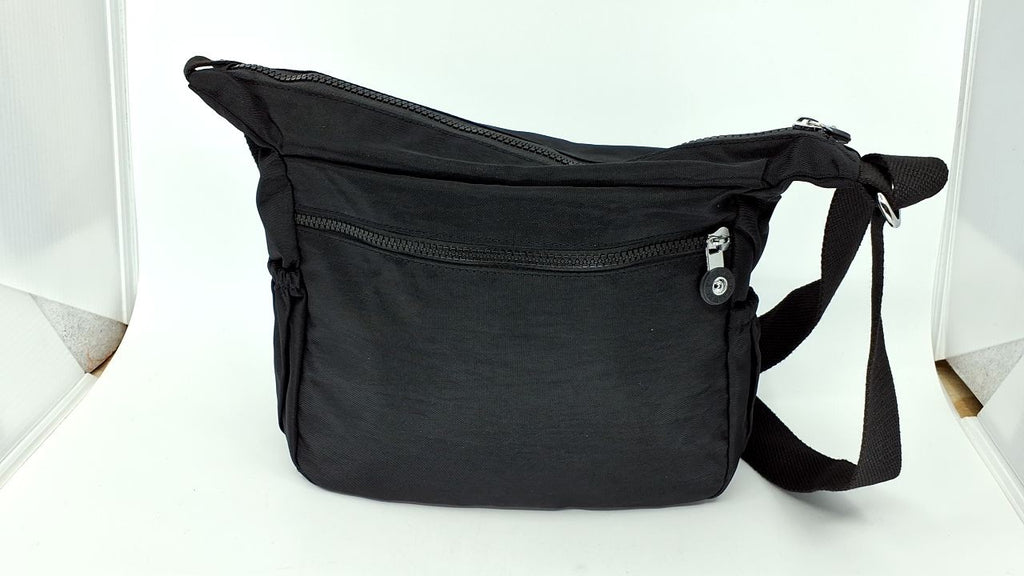 Lightweight Black Handbag for Women - 10 Pocket Nylon Tote w/ Adjustable Strap