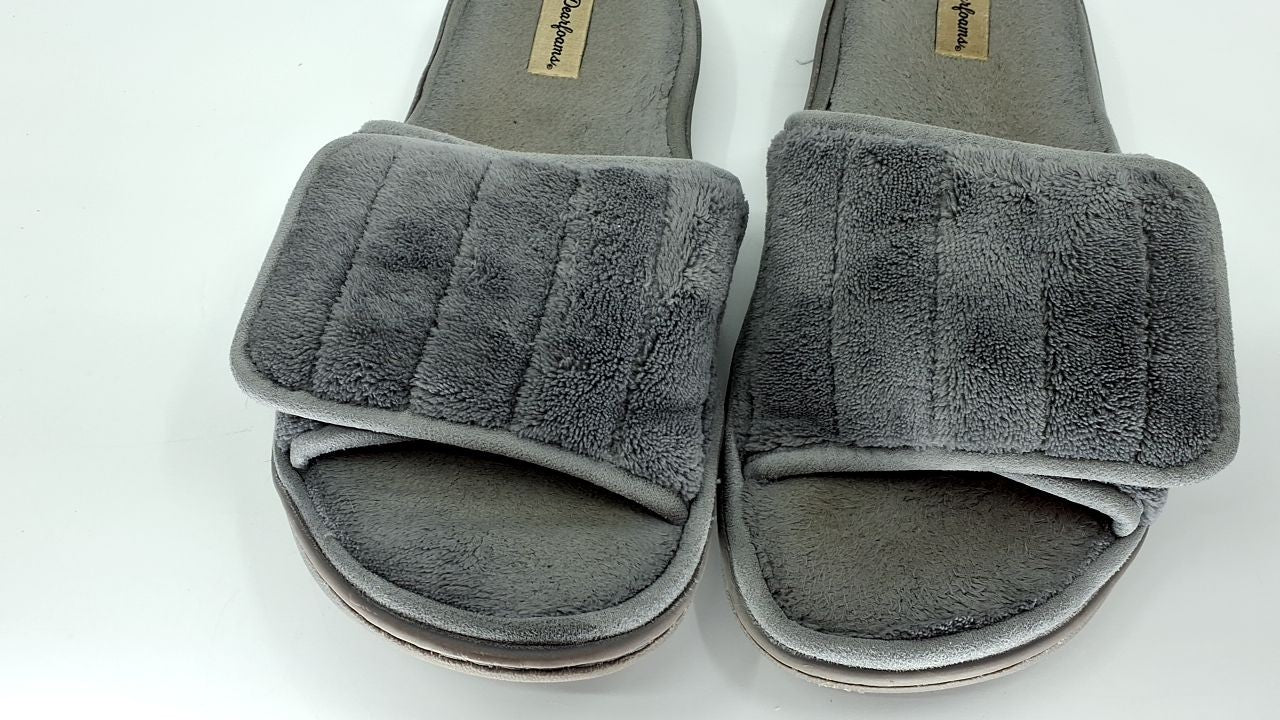 Dearfoams Men's Memory Foam Slide Slippers, Medium Grey, Size 11-12