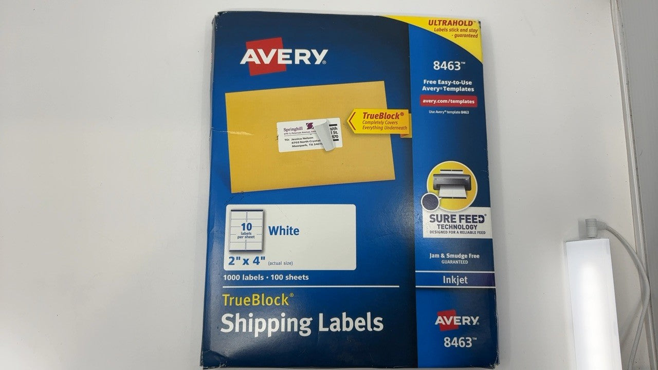 Avery 8463 2" x 4" Printable Shipping Labels, 1,000 White Stickers
