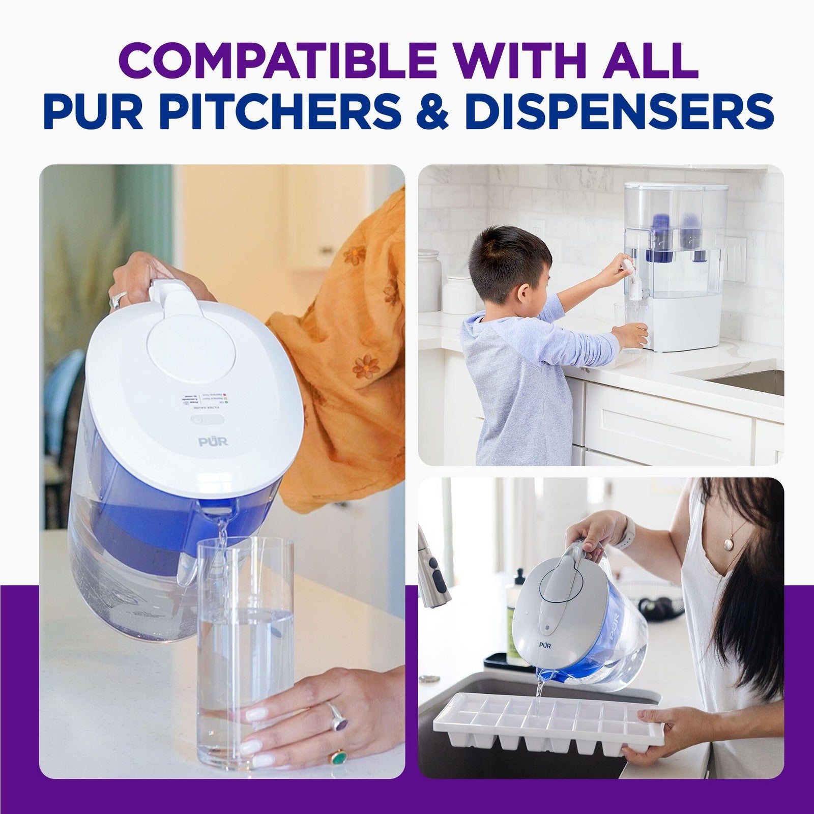 PUR 4-Pack Water Pitcher Filters, Blue, 2-in-1 Filtration Technology