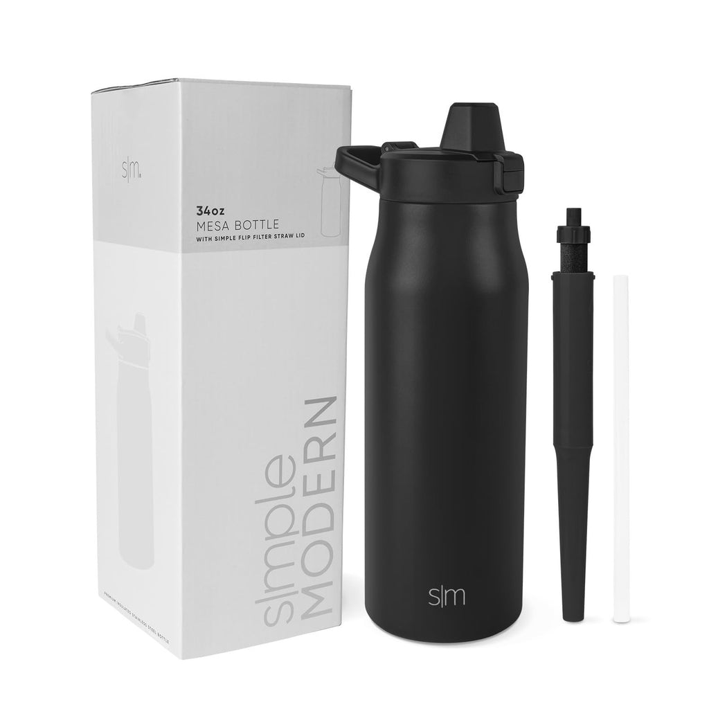 Simple Modern 34oz Filtered Water Bottle, Stainless Steel, Black