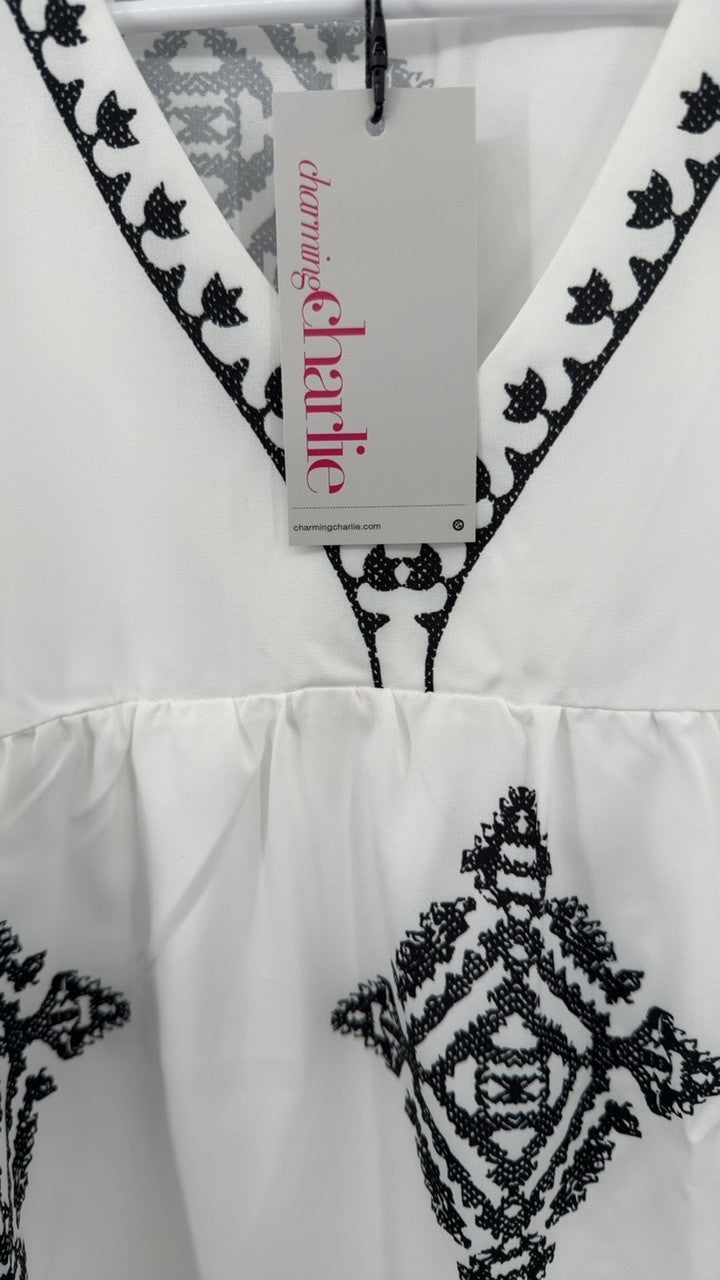 Printed V-Neck Three-Quarter Sleeve Blouse
