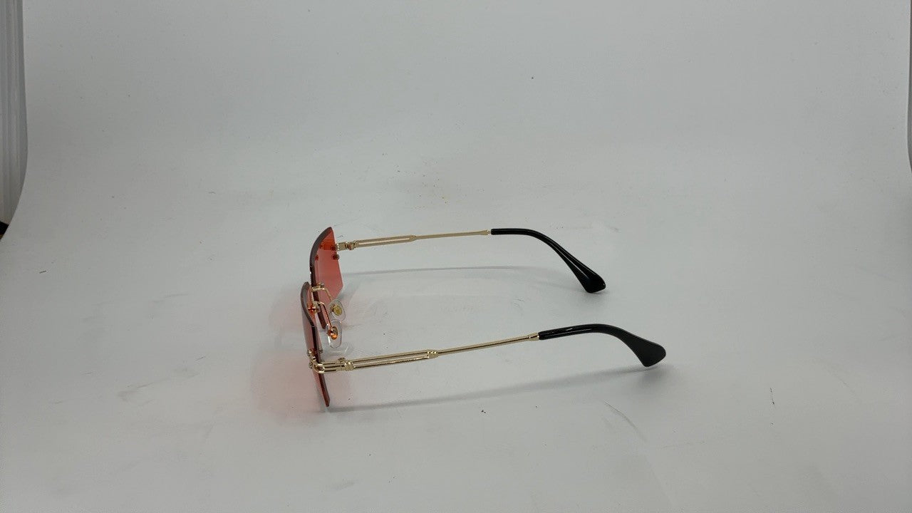 Frameless Vintage Sunglasses, Red, Lightweight Metal, UV400 Protection