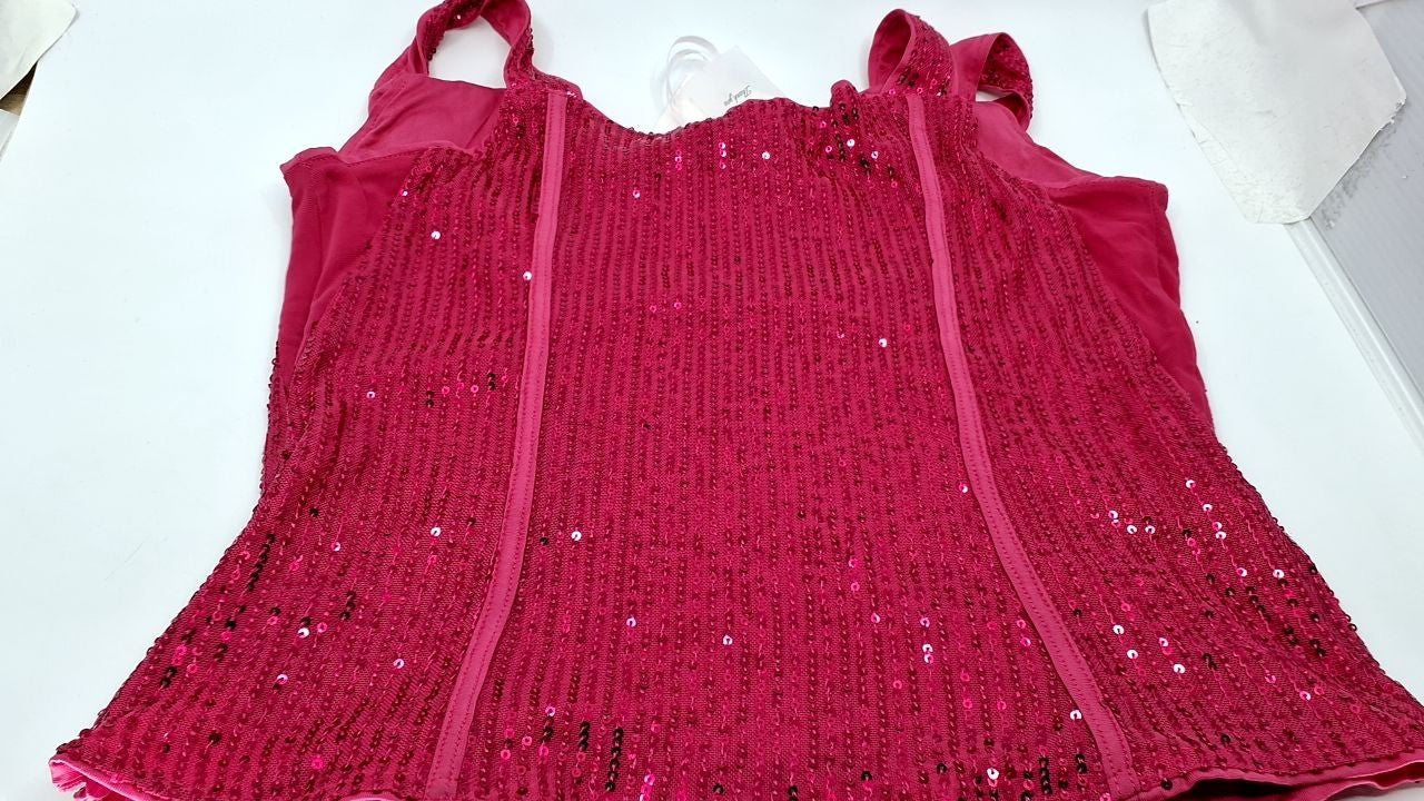 Women’s Slim Corset Tank Top Rose Red Sequin Sleeveless M