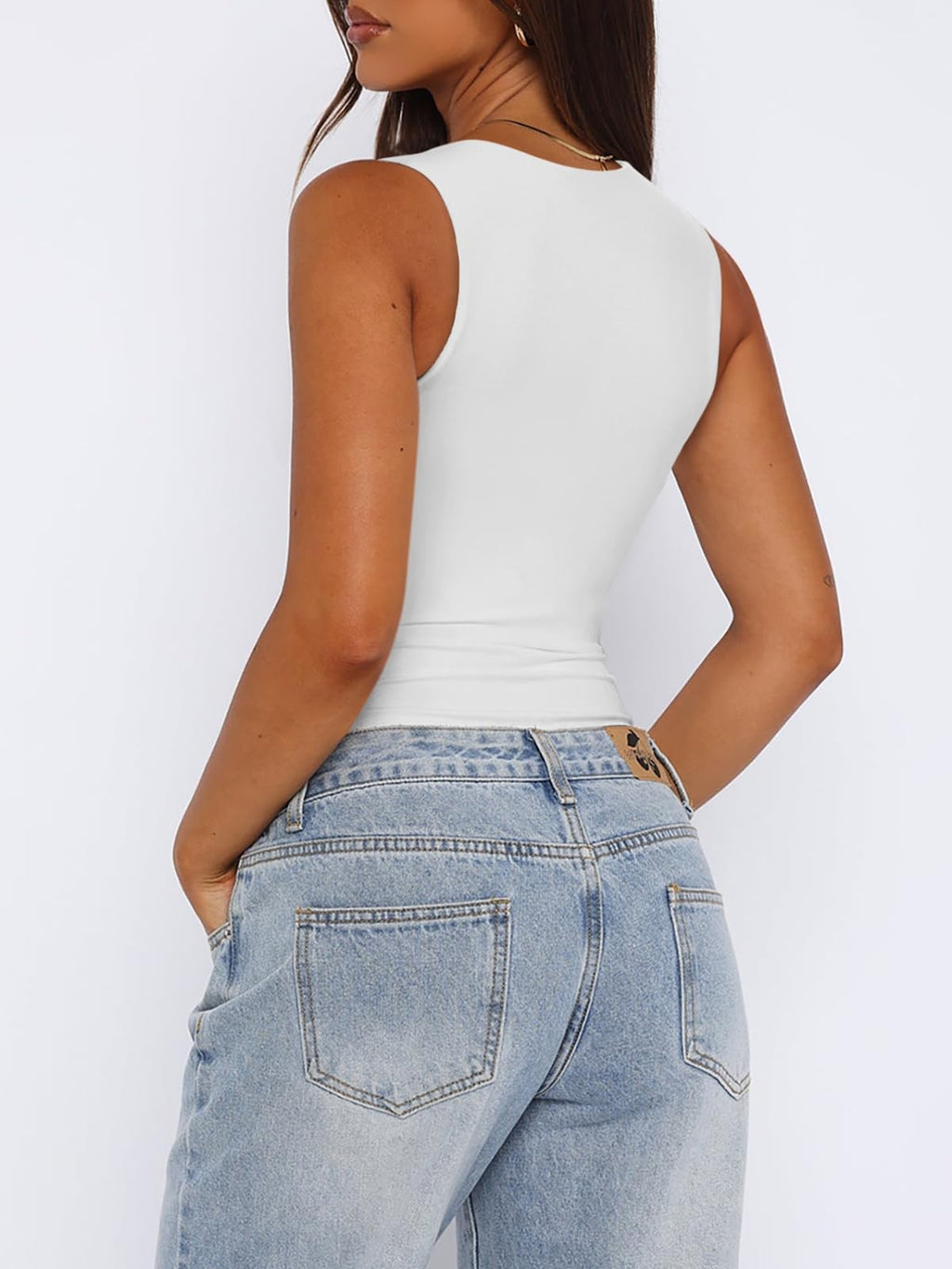 X-Large White Sleeveless Bodysuit w/ Tummy Control for Women