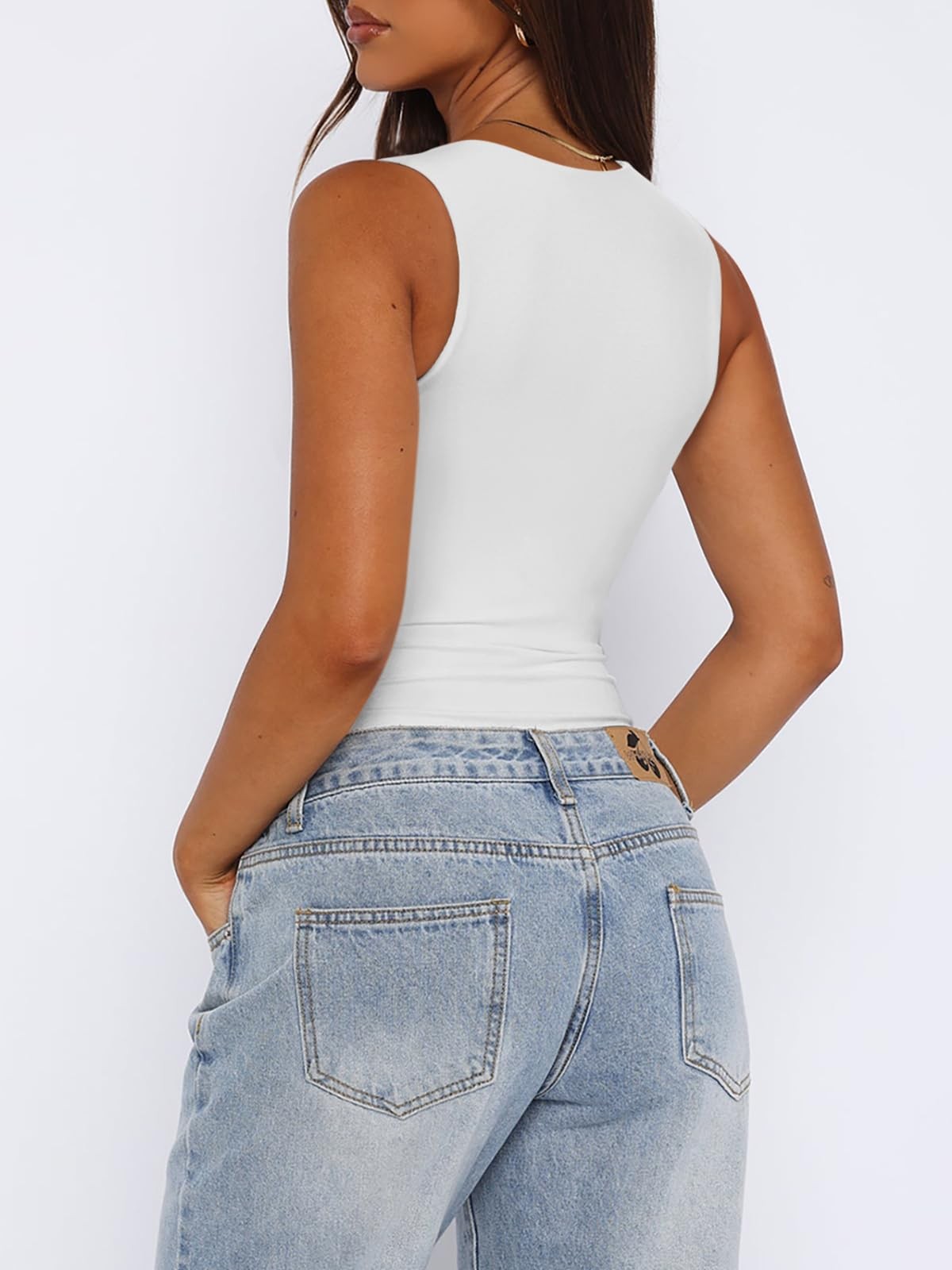 X-Large White Sleeveless Bodysuit w/ Tummy Control for Women