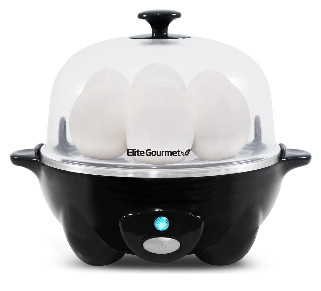 Elite Gourmet Egg Cooker, 7 Capacity, Soft/Medium/Hard Boiled, Black