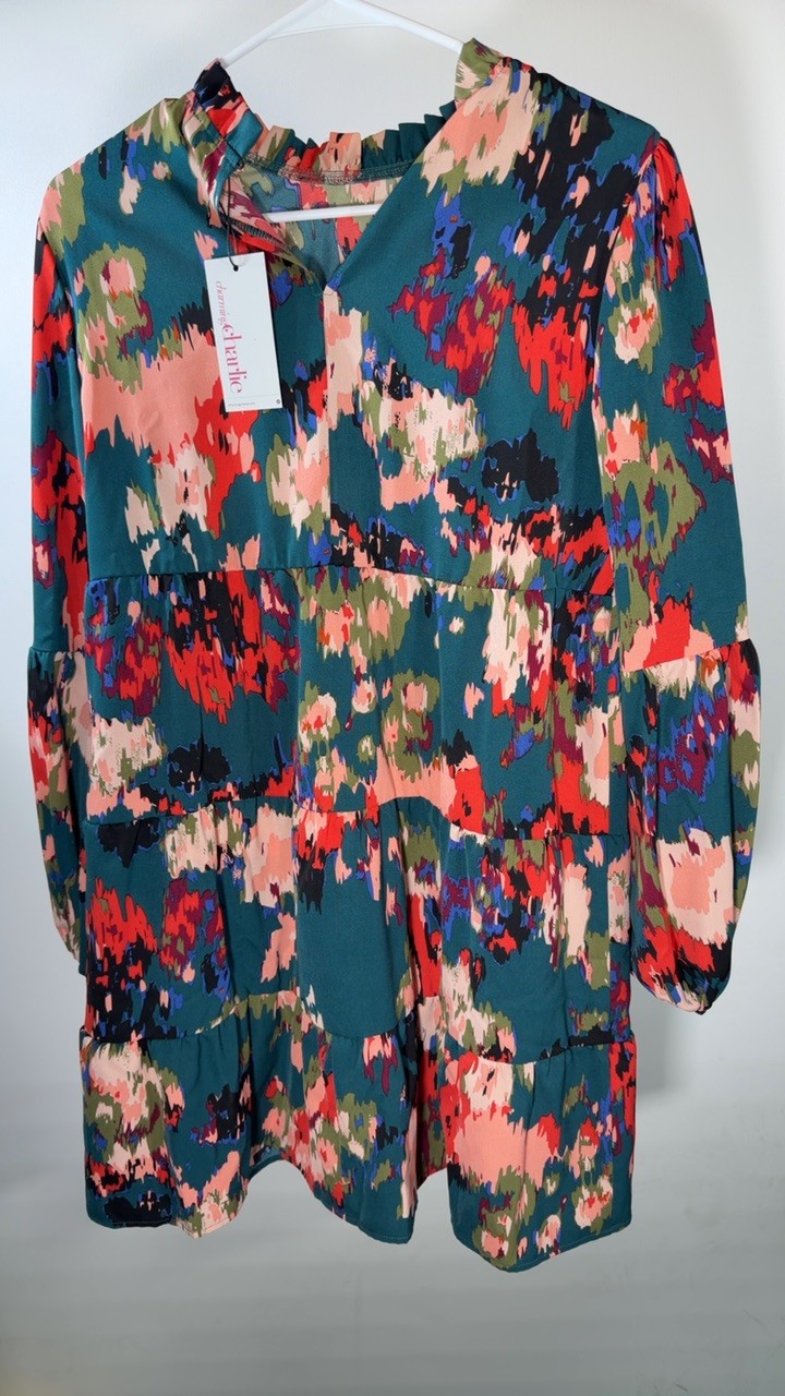 Printed Balloon Sleeve Mini Dress