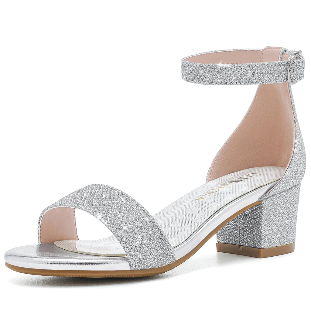 Girls Size 13 Silver Heels with Adjustable Strap for Weddings & Parties
