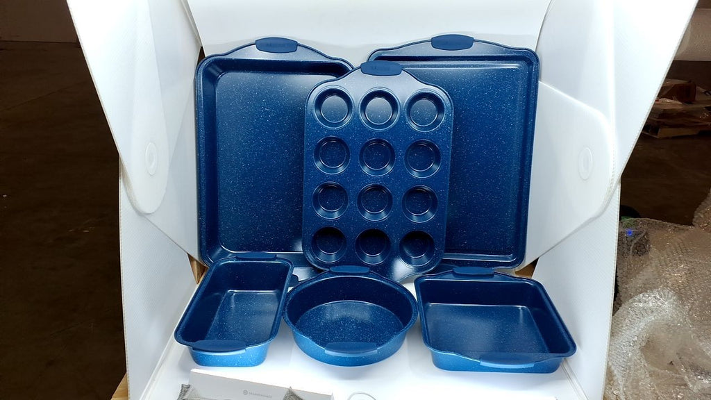 Carbon Steel Baking Pan Set - 6-Piece Nonstick Bakeware w/ Blue Handles