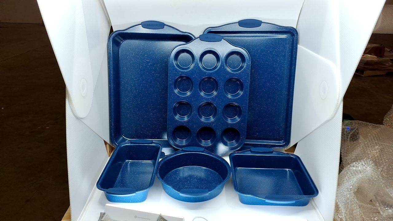 Carbon Steel Baking Pan Set - 6-Piece Nonstick Bakeware w/ Blue Handles