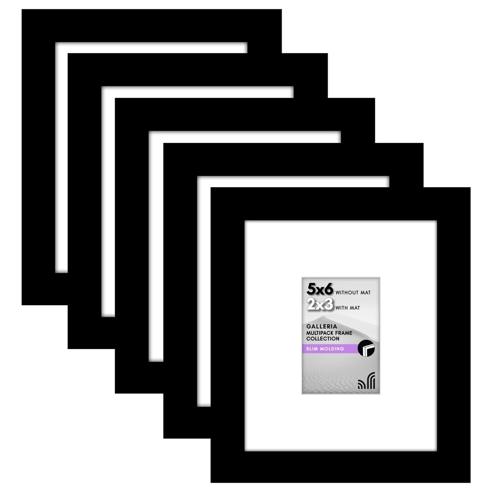 5x6 Black Picture Frame Set - Display 2x3 or 5x6 Photos - Galleria Collection