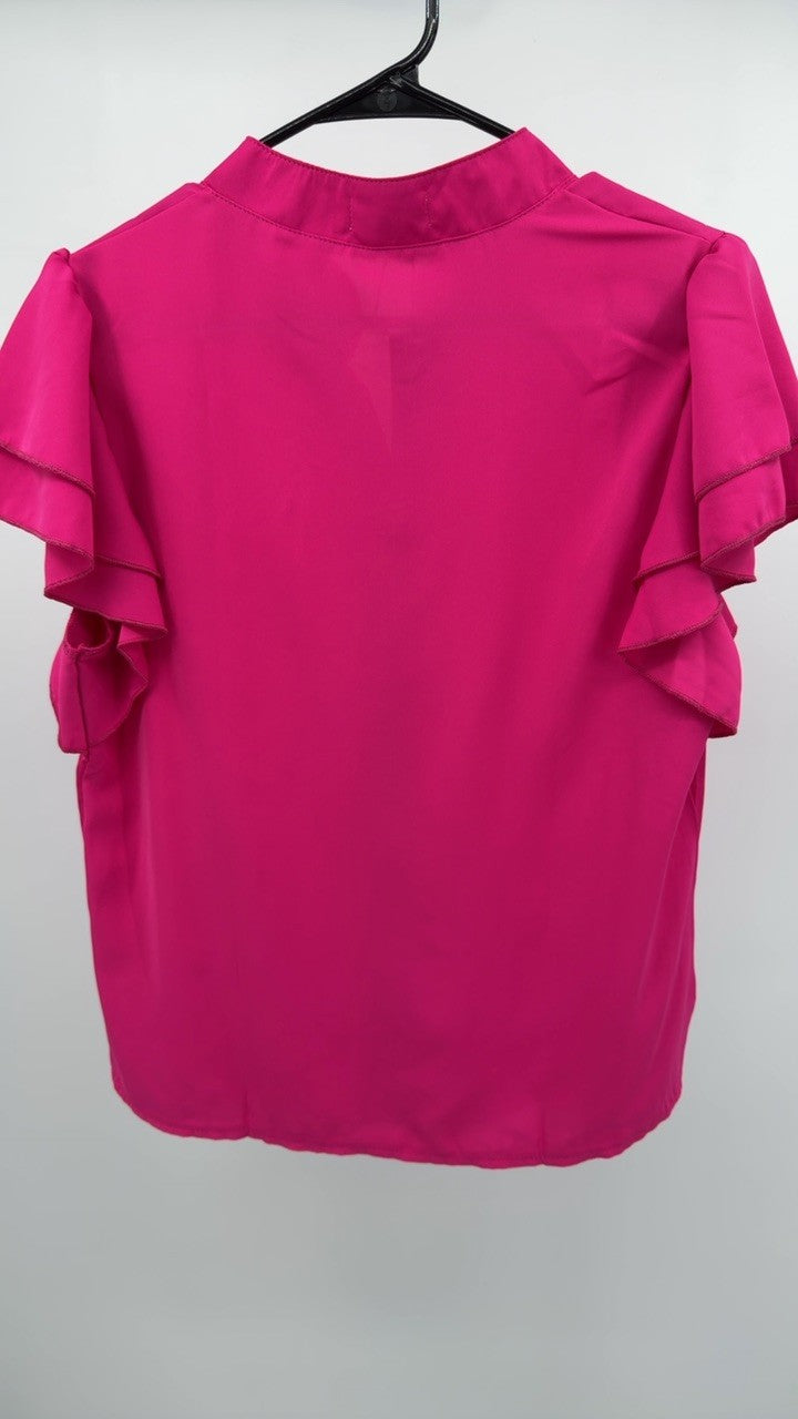 Ruffle Sleeve Notched Blouse