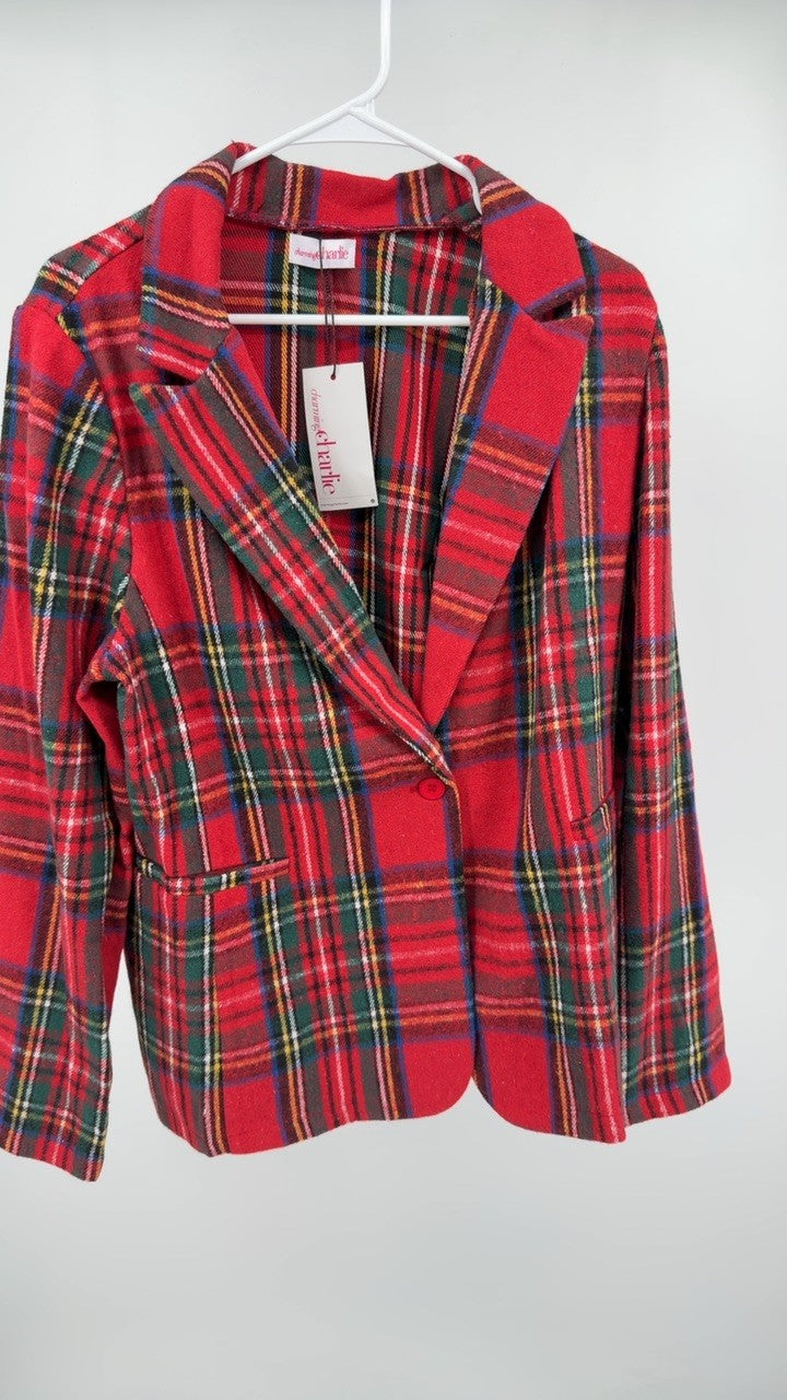 Plaid Single-Button Blazer