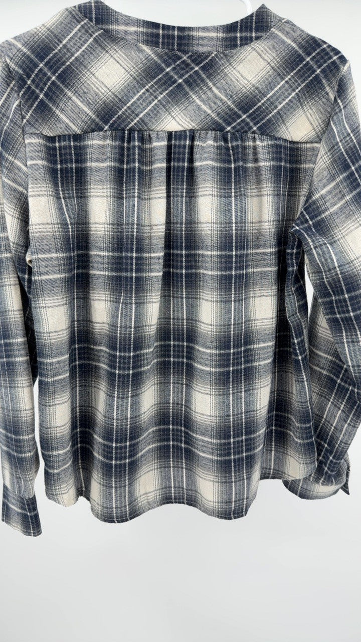 Plaid Half Button Long Sleeve Blouse
