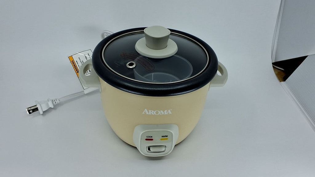 Aroma Mini Grain Cooker 2-Cup Uncooked 4-Cup Cooked Milk Tea Color
