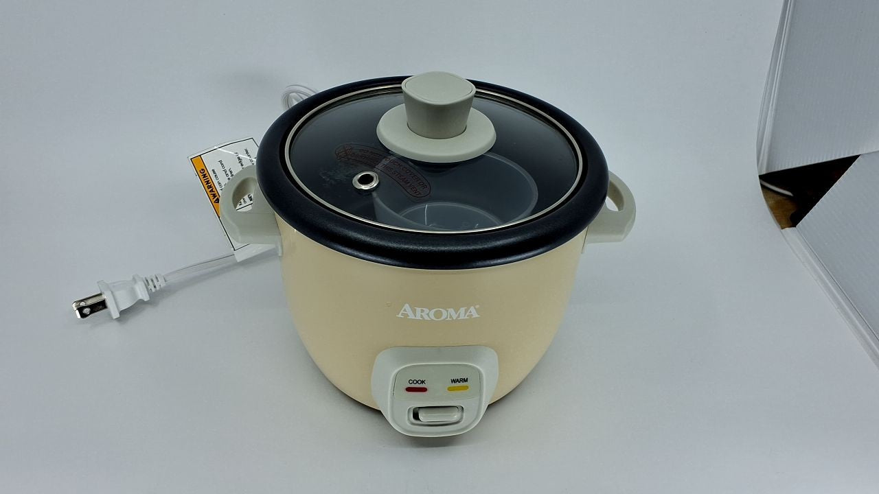 Aroma Mini Grain Cooker 2-Cup Uncooked 4-Cup Cooked Milk Tea Color