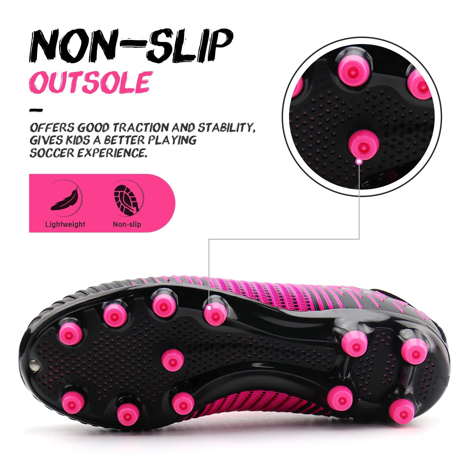 Boys Girls Soccer Cleats Size 2 Black/Fuchsia Athletic Shoes