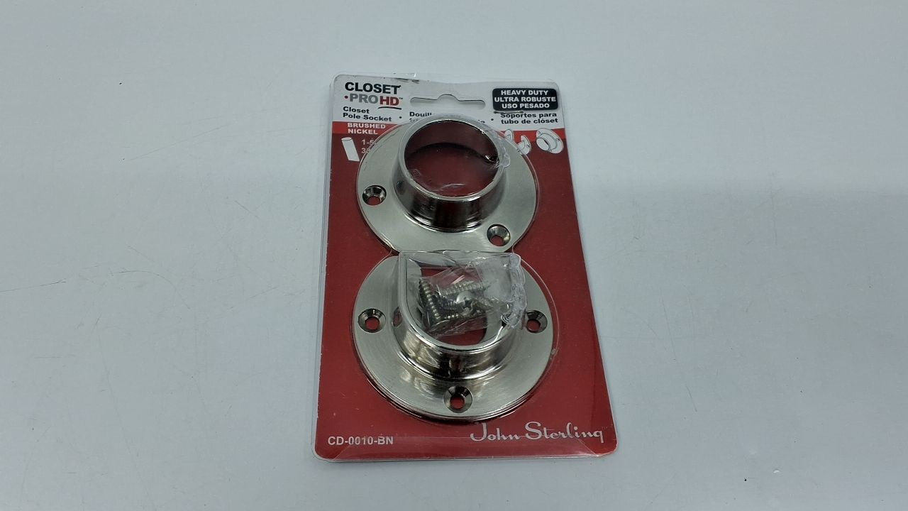 Closet Pro HD CD-0010-BN Heavy Duty Closet Pole Sockets, Brushed Nickel