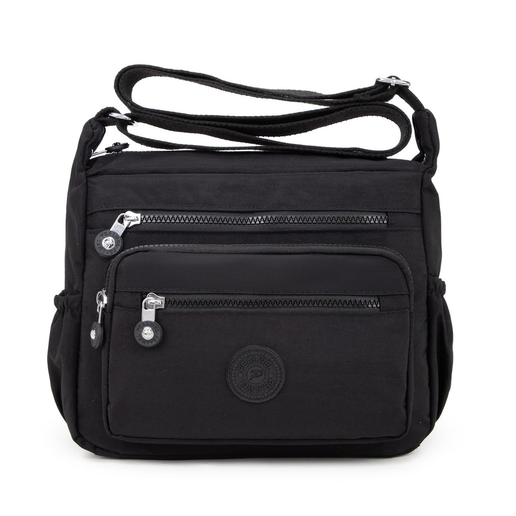 Lightweight Black Handbag for Women - 10 Pocket Nylon Tote w/ Adjustable Strap