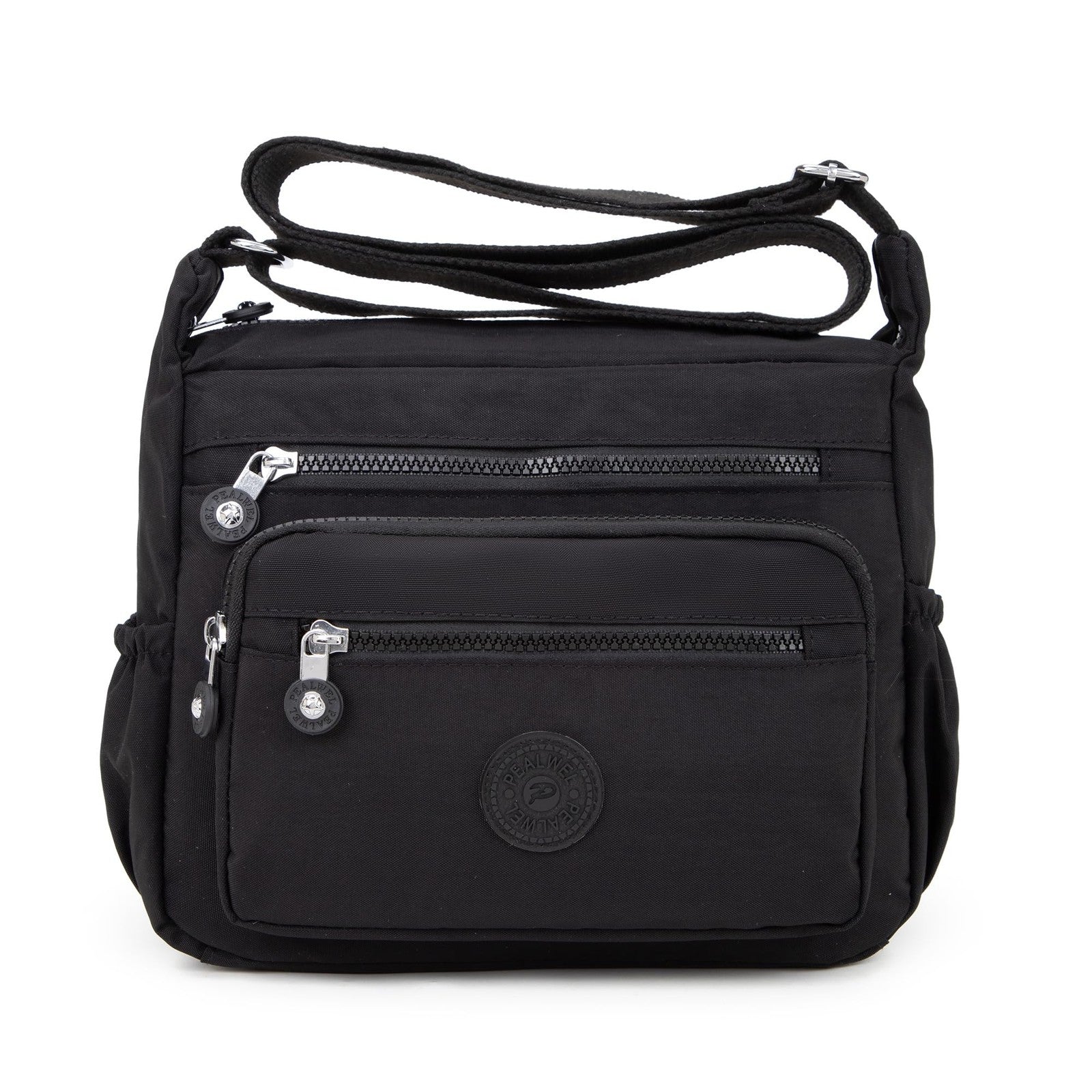 Lightweight Black Handbag for Women - 10 Pocket Nylon Tote w/ Adjustable Strap