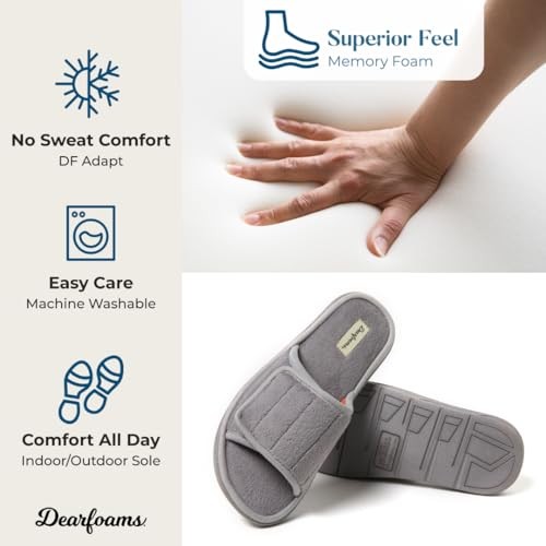 Dearfoams Men's Memory Foam Slide Slippers, Medium Grey, Size 11-12