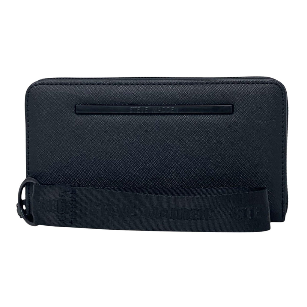 Steve Madden Bzip-Web Zip Around Wallet Wristlet (Black w/Black)